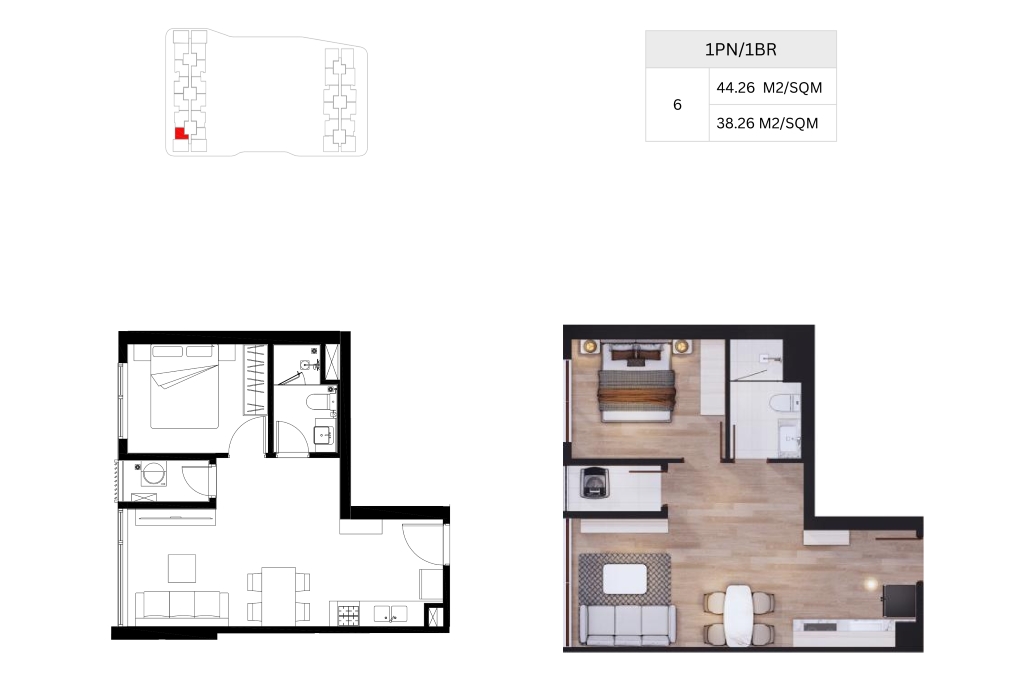 Layout căn 1PN Arcadia at lavila