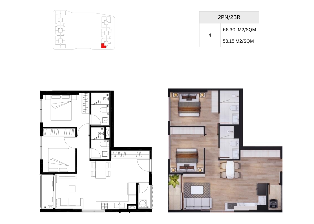 Layout căn 2PN Arcadia at lavila