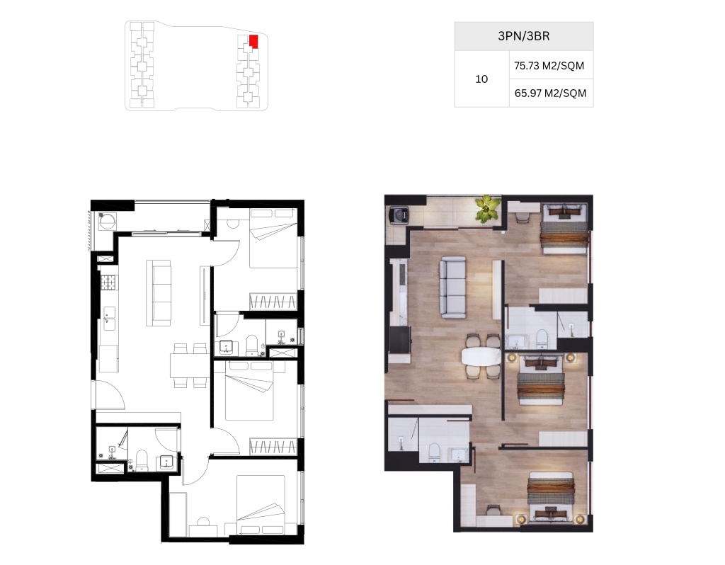 Layout căn 3PN Arcadia at lavila