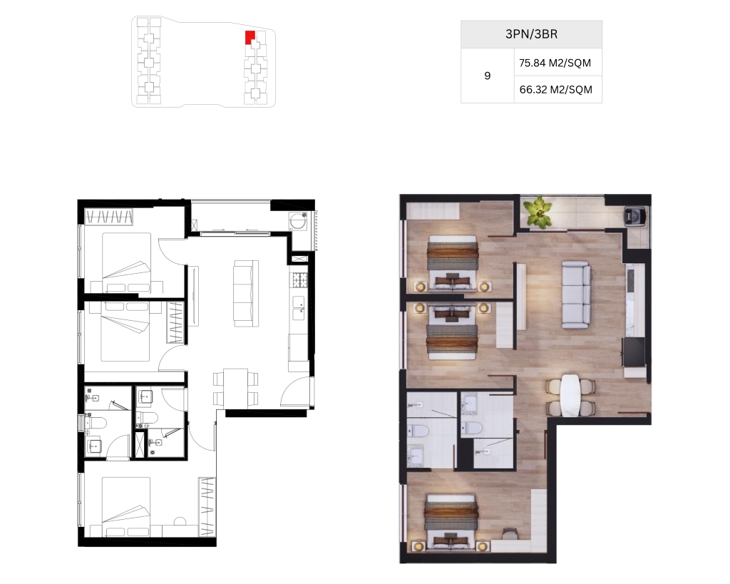 Layout căn 3PN Arcadia at lavila
