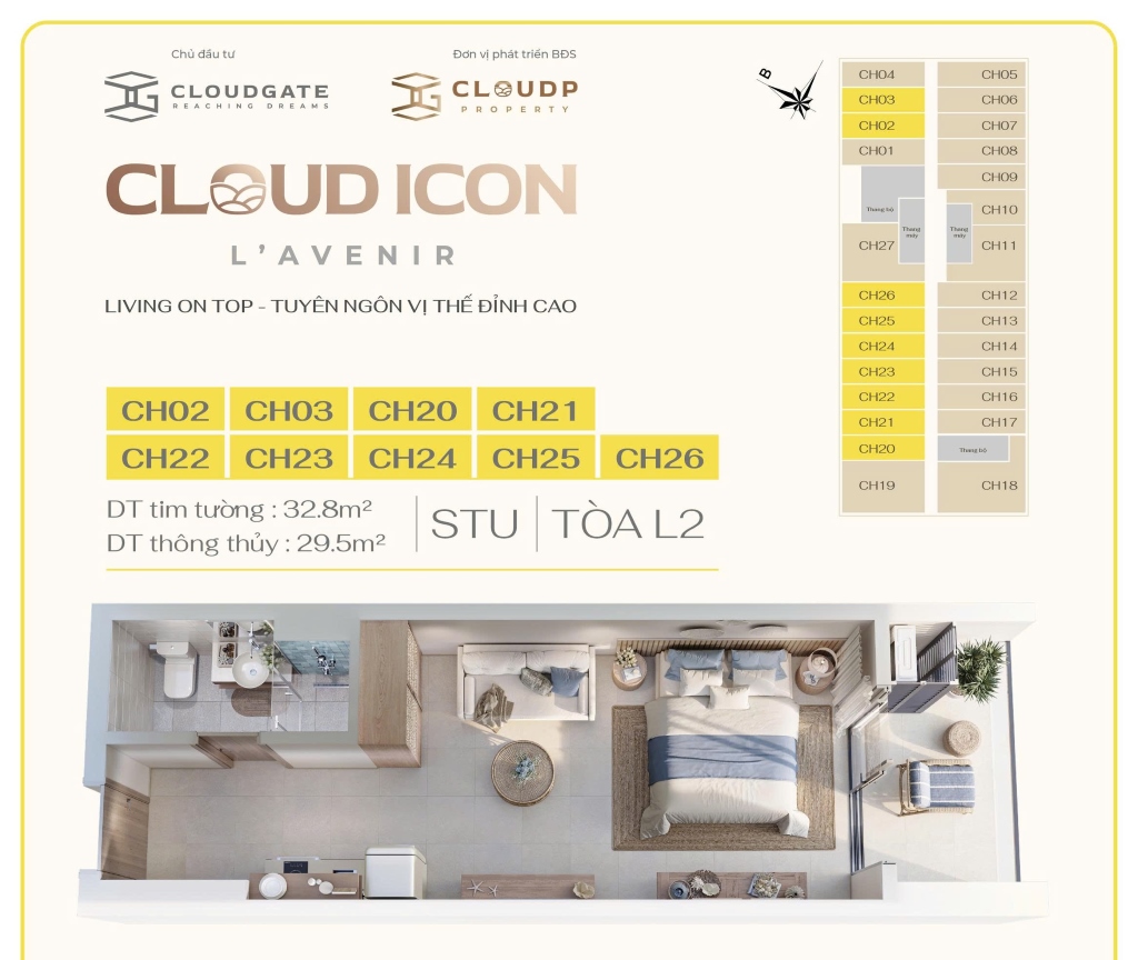 layout căn hộ Studio Cloud Icon L’Avenir